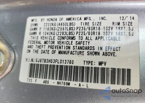 2015 Acura Rdx Technology из США, поврежденный, VIN 5J8TB3H53FL013780